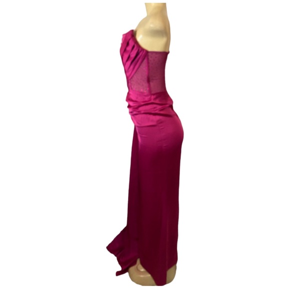 Miss Circle Holly Fuchsia Crystallized Corset High Slit Satin Gown Size XS - Picture 7 of 13
